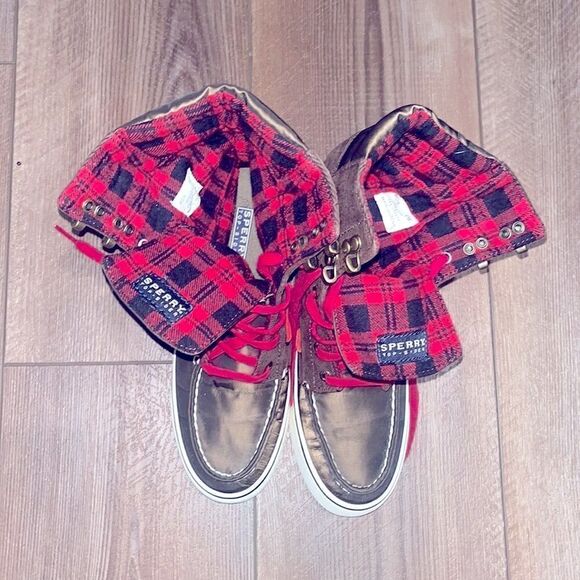 Vintage Sperry plaid tartan brown & red high top sneakers - Picture 5 of 5